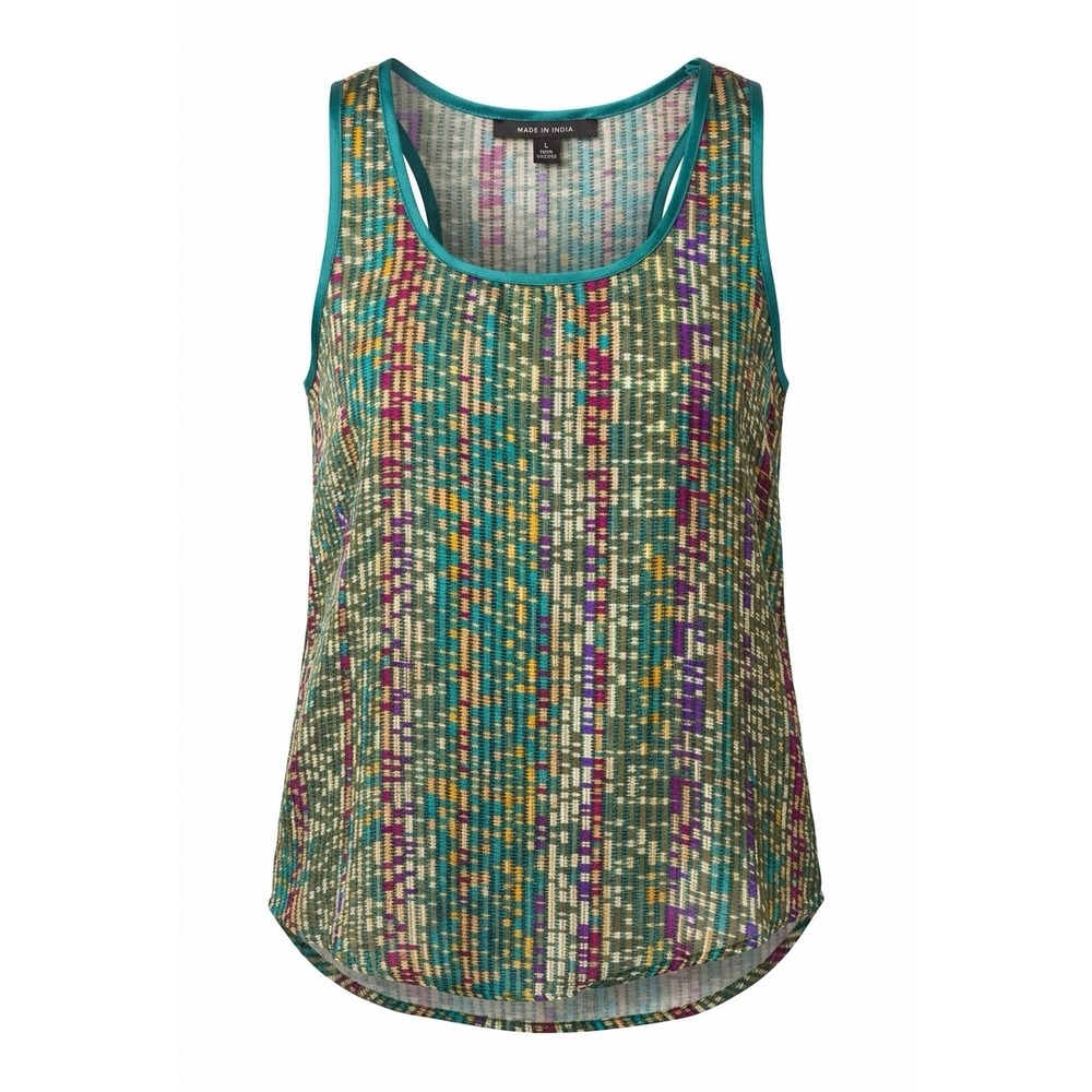Robin K Multi Color Geometric Racerback Tank Top Teal Purple Gold M